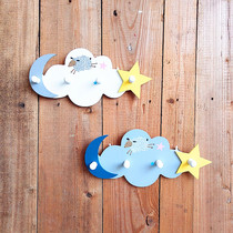 Nordic wooden cloud star adhesive hook creative wall wall hanging coat hook free door rear bedroom childrens room clothes hook