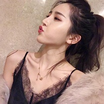 (Buy one get one free) black sling female chic loose slim vneck lace vest base shirt summer