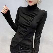 High collar bottom shirt woman 2022 ocean gas autumn and winter womens clothing irregular tight blouses with a long sleeve t-shirt tide