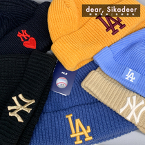 South Korea Straight Mail MLB Flipped Wool Hat Women NY Alphabet Knitted Hat Candy Color LA Warm Hat 21 New