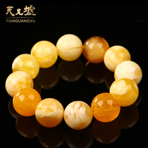  Tianguang Hui natural beeswax hand skewers chanterelle yellow amber bracelet yellow honey full honey mens round bead multi-treasure bracelet gift