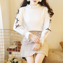 Bow lace sweater two-piece spring and autumn 2021 new womens autumn and winter fashion long skirt knitted woolen set