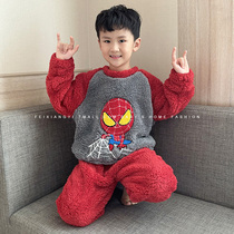 Childrens pyjamas boy autumn winter flannel thickened coral suede baby CUHK Childrens home Suits Suit Winter