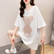 2021 summer new hot diamond shiny loose large size round neck short-sleeved T-shirt womens age-reducing thin all-match top