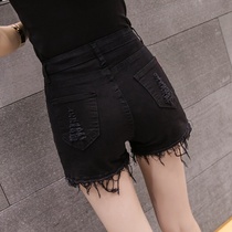 ins denim shorts women Summer 2019 new black Korean version of slim hole high waist tight a character hot pants tide students