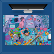 Korean Ins Illustration Fresh Cool Girls Mouse Pad Extra Large Lock Edge Student Dorm Laptop Desk Mat