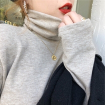 Japanese high-neck base shirt womens autumn and winter velvet thick pile collar loose Korean warm T-shirt inner top tide