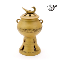 Japan imported often slippery burnt shirt Jiang Wood fairy pottery double ear yellow mud incense burner Japanese incense aroma diffuser collection Wood