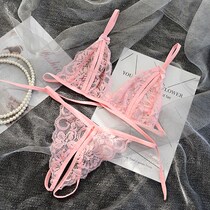Perspective lace sexy bra open gear three-point blood drops show passion set womens small chest sex underwear supplies