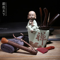 Solid wood ceramic tea set Tea tray accessories Kung Fu tea ceremony set Ceramic bamboo tea ceremony Six gentlemen tea clip tea art set