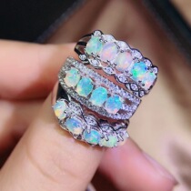 S925 silver natural opal ring 3 * 4mm fashion exquisite row ring a variety of optional fire color full of live mouth