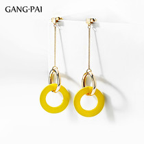 Suitable for round face long temperament thin earrings Net red 2021 New Tide yellow ear clip no ear hole female