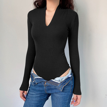 ROCKMORE Skinny Sexy V-Neck Solid Color Rib Knitted One Women Slim Skinny Joker Bating Top