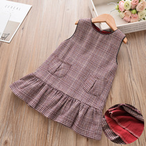 Female baby dress spring and autumn Korean childrens clothing 3 winter girls vest dress girl sleeveless vest dress Plaid A- line dress