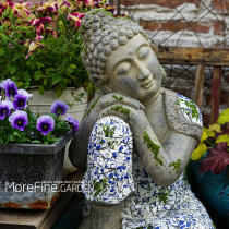 Genuine garden decoration Zen retro imitation blue and white Buddha statue Garden guardian entrance tea room Buddha Statue 