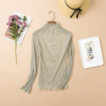 Purple 2021 Spring and Autumn new semi-high collar mesh base shirt female long sleeve lace very fairy coat foreign style super fairy