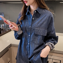 Tide brand large size denim shirt womens long-sleeved 2019 new womens spring and autumn Korean edition loose and wild shirt jacket tide