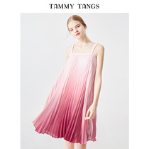 Sugar force summer new European and American womens gradient chiffon suspender dress loose organ pleated skirt