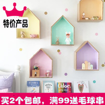 Childrens room decoration small house storage rack Home storage finishing rack Wooden desktop ins wall decoration bookshelf shelf