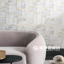 Original imported wallpaper simple light luxury marble texture lines arched living room bedroom background wall Villa wallpaper