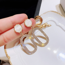 South Korea 100 Hitch Temperament Net Red Earrings 2020 New Tide Long section Circle Earrings 925 Silver Long shell ear nail