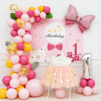 Girl baby 1 year old birthday layout 2 little Princess 100 days banquet party decoration balloon background wall poster customization