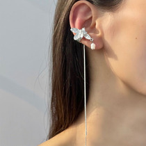 White Great Aunt 73 Metal Silver Color Baroque Pearl Long earbone clip 100 lap without ear-hole ultra-fairy-ear clip Advanced sensation