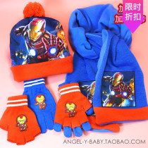 Iron Man Superman Hat Scarf Gloves Three Piece Set Autumn and Winter Knitting Baby Boys and Children New Year Gifts