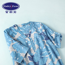 Anlifang new spring and summer thin mulberry silk printed women's sleeve cotton loose home nightgown EL00309Q