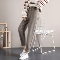 Hairy small feet Haren pants women 2021 autumn and winter New High waist slim Joker nine radish wide leg pants tide