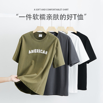 Hanska 2022 Sports Short Sleeve Male Tide Card Trend Stickup Letter Printed Summer Loose Casual Round Collar T-shirt