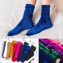 Korean retro gold velvet pile socks diamond velvet tube socks Autumn and winter trend fashion socks non-slip off warm boots socks women