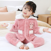 Autumn and winter flannel girl pajamas princess style sweet winter dress thickened coral velvet childrens home clothing suit zs
