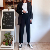 Suit pants womens black pants womens summer and autumn loose straight pants are thin and versatile nine wide leg pants womens high waist