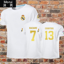 Real Madrids new season team suit BenzemaRamos football clothes short sleeve T-shirt for men and women semi-amputee football fans