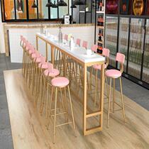 Nordic solid wood bar table and chair combination modern coffee shop milk tea shop long table simple home wall table
