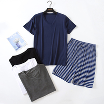 21 thin modal pajamas mens summer short-sleeved shorts solid color half-sleeved striped five-point pants casual home wear set