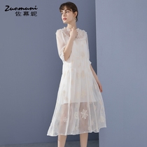 Sasuni loose white embroidered silk Mulberry silk dress female 2021 new autumn long 11507