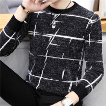 Mink fluff mens Korean version of wool knitwear Autumn and winter plus velvet thickened base sweater trend warm clothes