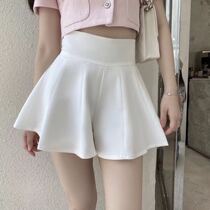 White high waist fluffy skirt pants women's autumn waist pleated anti-glowing skirt women's slim A- flounced shorts