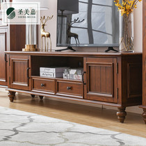 Simple American country solid wood TV cabinet 1 8 meters 2 2 ash wood coffee table TV floor cabinet hall cabinet combination old