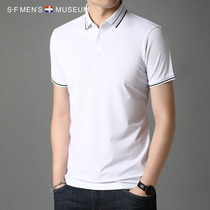 Summer ice silk polo shirt mens high-end short-sleeved T-shirt 2021 new solid color simple business middle-aged dad top