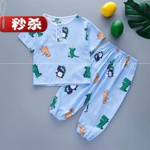 Childrens cotton silk suit Summer outside wearing short sleeves New Pants Girls Dress Pyjamas Boys 46 Artificial Cotton Clothes