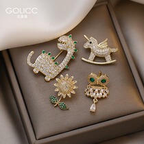 South Korea High-end Crystal Dinosaur Brooch Female Ins Personality Temperament Boom Suit Accessories dont pin cute Japanese tie pins