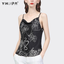 Satin printed harness vest woman Summer 2022 new inner lap jacket outwear v collar bottom shirt sleeveless cardiovert