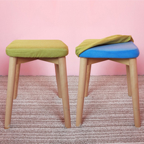 Net Red Wooden Stool Small Stool Solid Wood Dining Stool Square Stool Dressing Stool Cloth Art Makeup Stool Stackable Living Room Home Bench