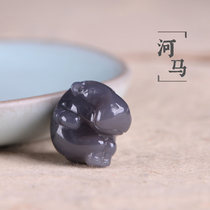 Yurun Yipin Hetian jade pendant Qinghai material smoke purple hippo horse jade pendant cute childrens key bag