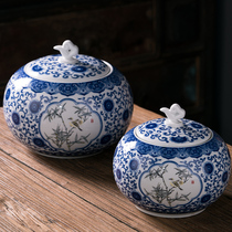 Blue and white tea cans Ceramic storage cans sealed cans tea cans household moisture-proof Chinese retro Puer red green and white tea