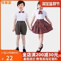 Shenzhen primary school students uniform dresses Mens and womens short-sleeved shirts Spring and summer plaid short skirt suit shirt uniform