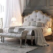 European carved solid wood bed American light luxury solid wood soft bag bed bedroom double bed wedding bed French pull button princess bed